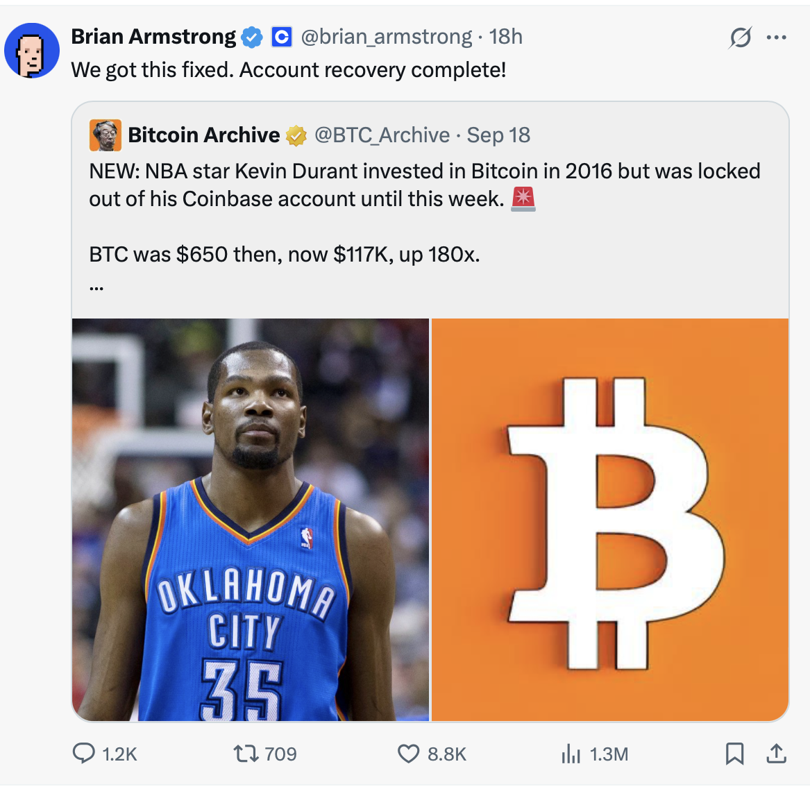 NBA star Kevin Durant recovers Coinbase account after nearly 10 years